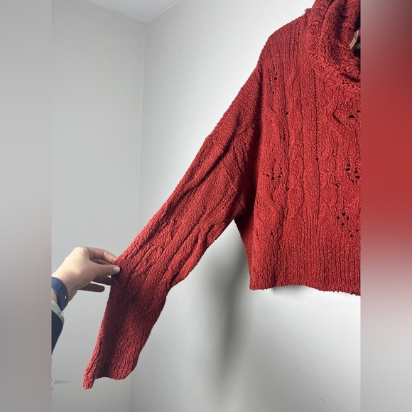 Free People Shades of Dawn Pullover Sweater Cowl Neck Slouchy Cable Knit Large - Picture 8 of 9